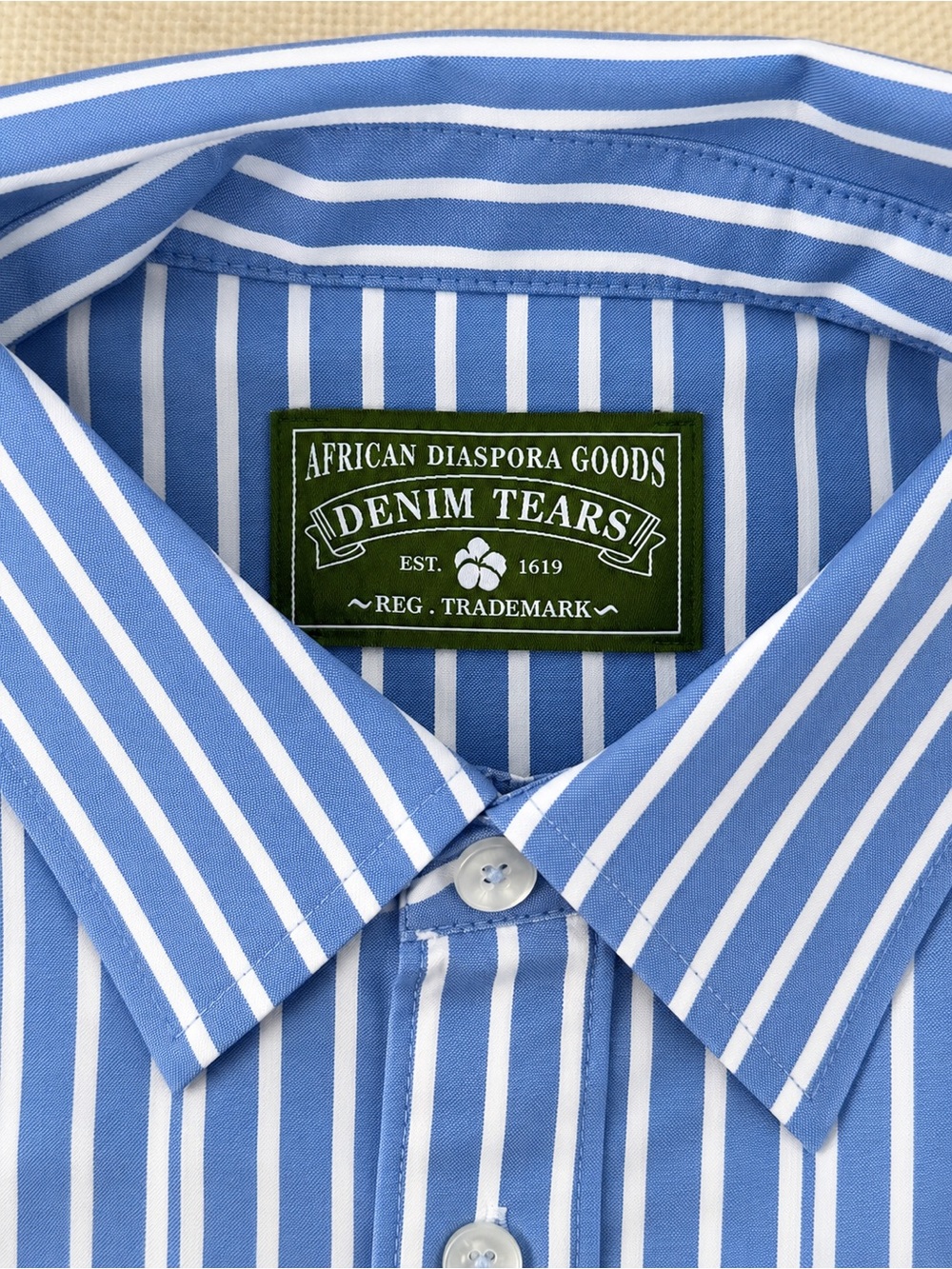 Denim Tears Lucky Tears Striped Button Up Shirt Blue M NWT - Picture 2 of 4